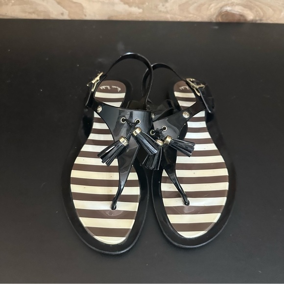 Henri Bendel Jelly Black White And Brown Thong Ankle Strap Designer Sandals 7 - Picture 5 of 11